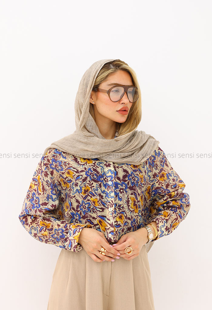 شومیز زنانه حریر چاپی طرح دار کد1006204